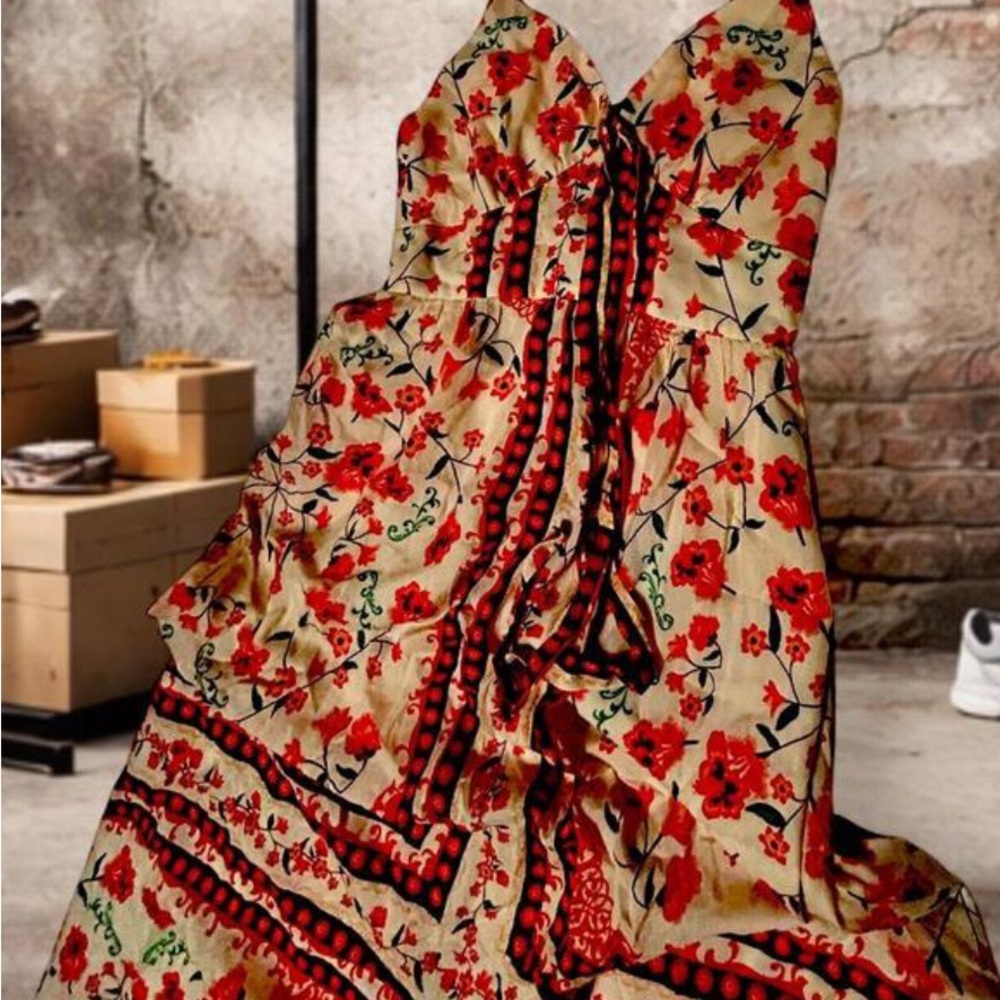 FARM Rio Cream Maxi Dress with Red Floral Motif - Picture 3 of 6